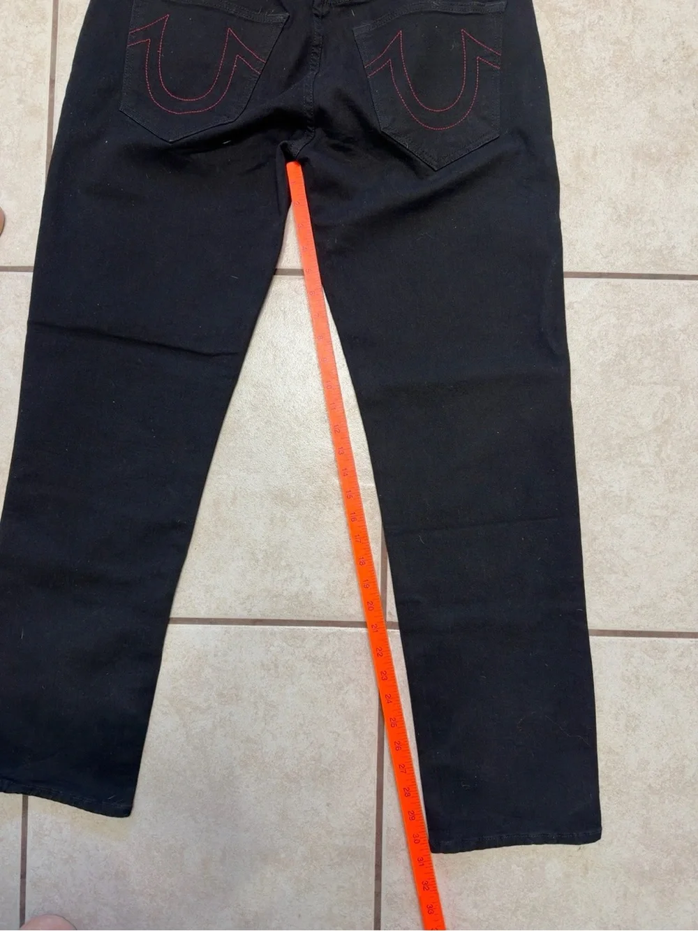 True Religion Geno Relaxed Slim Black Jeans Red Stitch Men’s 34